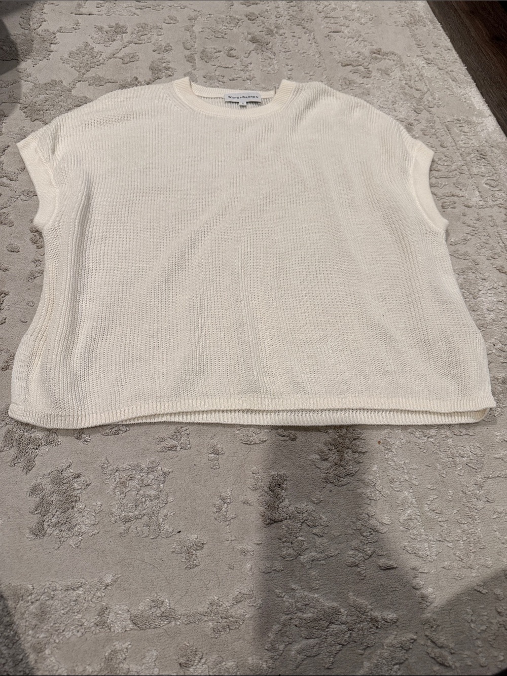 White + Warren Cream Short Sleeve Crew Sweater